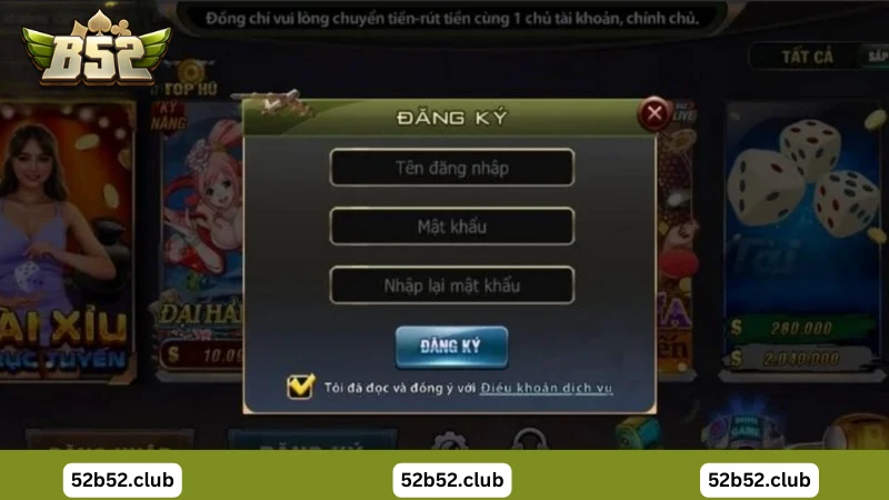 Đăng ký B52 trên máy tính