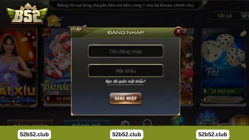 Đăng nhập B52 trên máy tính